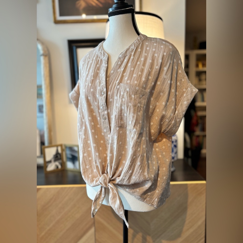 TAHARI Polka Dot Tie-Front Blouse - Cream - Picture 5 of 10
